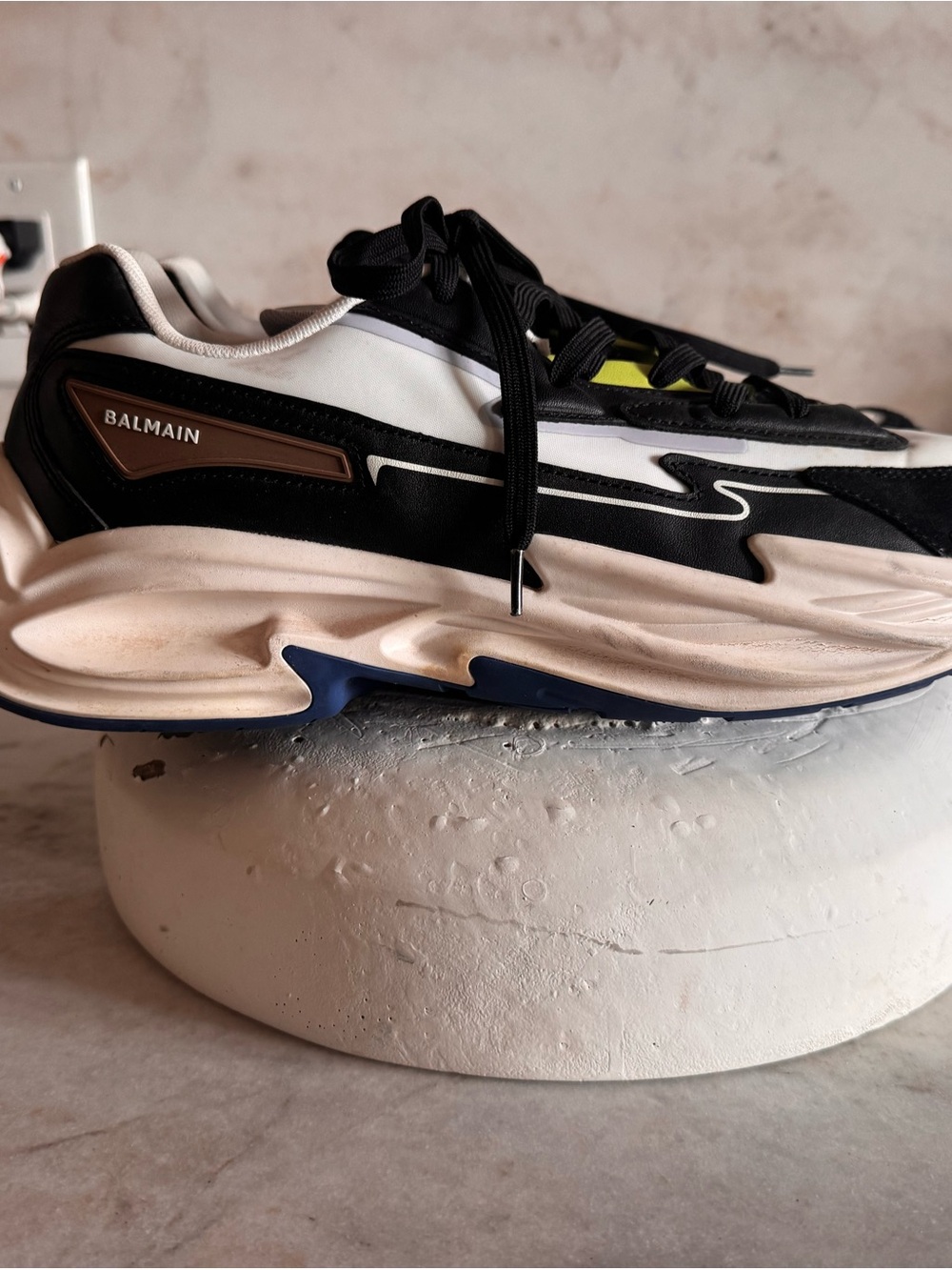Balmain Black, White & Brown Men's Trend Runner Sneakers